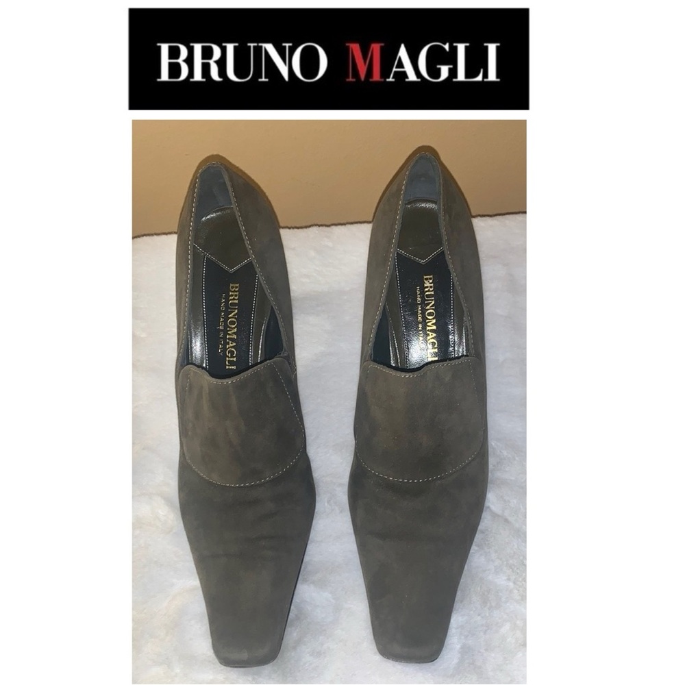🎄 BRUNO MAGLI Olive Green Suede Shoes Heels Hand Made in Italy 9 (39 1/2)